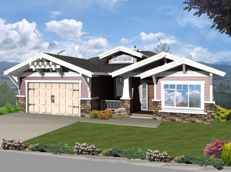 Ashby - Bungalow Home Design - Front View Bungalow With Attached Garage, Bungalow With Garage House Plans, Small Bungalow With Garage, House Plans Under 1000 Sq Ft With Garage, Bungalow With Basement Home Plans, Ceiling Options, Cottage Bungalow, Beautiful Small Homes, Craftsman Cottage