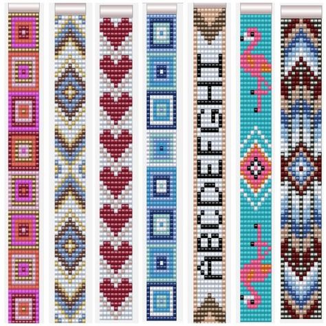 Bead Loom Patterns 10 Rows, Bead Loom Patterns Beginner Free, Bead Loom Earrings Patterns, Bead Loom Bracelets Patterns Free, Seed Bead Loom Patterns Free, Bead Loom Patterns Free, Bead Art Patterns, Stitch Bracelets, Loom Beading Patterns