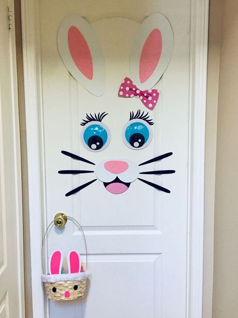 Rabbit Party Decorations, Spring Crafts Preschool, Easter Crafts Preschool, Christmas Classroom Door, Easter Arts And Crafts, Easter Door Decor, Easy Easter Crafts, Easter Door, Art And Craft Videos