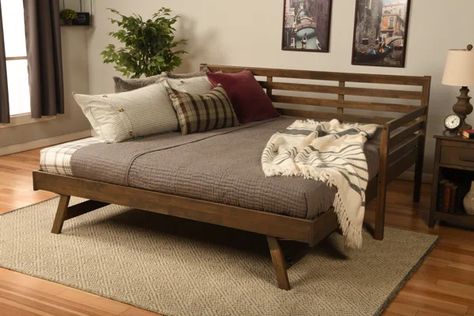 Jasiana Wood Daybed With Pop Up Bed Boho Daybed, Pop Up Trundle Bed, Pop Up Trundle, Trundle Mattress, Two Twin Beds, Wood Daybed, Boho Furniture, Daybed With Trundle, Rustic Bedding