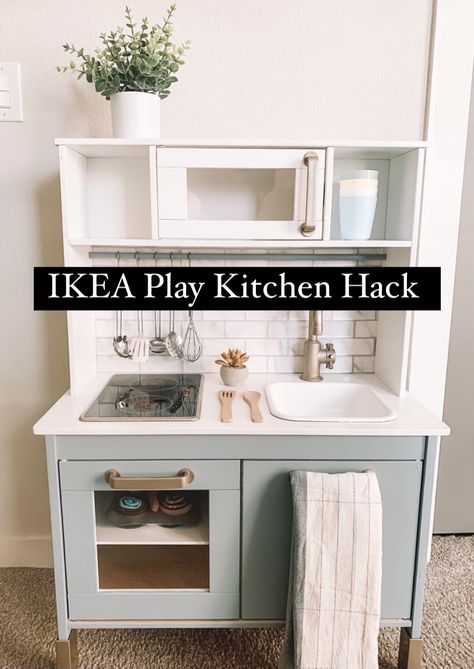 Ikea Play Kitchen Diy Makeover, Toddler Ikea Kitchen, Diy Ikea Toy Kitchen, Ikea Play Kitchen With Fridge, Ikea Play Kitchen Remodel, Ikea Kallax Play Kitchen, Play Kitchen Ikea Hack, Ikea Childrens Kitchen Hack, Ikea Baby Kitchen