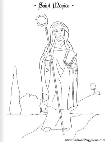 Saint Monica Catholic coloring page for kids to color.  Feast day is August 27th. Saint Monica, Saint Coloring, St Monica, Liturgical Year, Catholic Crafts, Catholic Family, Catholic Books, Faith Formation, Catholic Kids