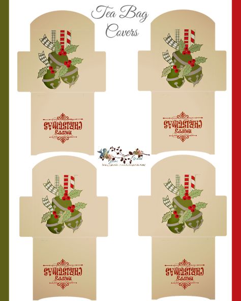 Free-printable  Christmas Tea Bag Covers Christmas Tea Bags, Tea Bag Favors, Christmas Tea Party, Diy Paper Bag, Christmas Gift Boxes, Tea Crafts, Beverage Bar, Tea Bag Holder, Free Christmas Printables