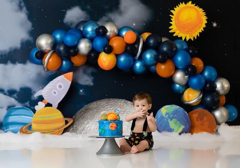 Outer Space Photography Backdrop Astronaut, Galaxies, Planets, Stars, Sky, Universe, UFO, Solar System, Cake Smash, Birthday, Party, Event - Etsy Solar System Cake, Planet Birthday, Boys First Birthday Party Ideas, Boys 1st Birthday Party Ideas, Astronaut Birthday, Baby Boy 1st Birthday Party, Outer Space Birthday, 1st Birthday Party Themes, Space Birthday Party