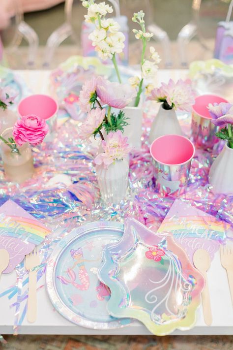 Kara's Party Ideas Mermaid & Unicorn Party | Kara's Party Ideas Event House, Pride Decor, Rainbow Unicorn Party, Tangled Party, Unicorn Themed Birthday Party, Wedding Motifs, Magical Mermaid, Mermaid Unicorn, Rainbow Birthday Party