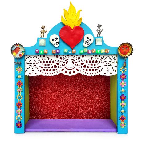 Mexican Folk Art Decor, Dia De Los Muertos Decorations Ideas, Shrines Art, Den Mrtvých, Mini Altar, Day Of The Dead Art, Mexican Holiday, Mexican Crafts, School Project