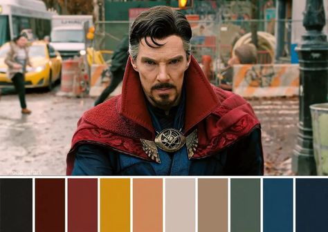 Cinematic Colour Palette, Spiderman Color Palette, Cinematic Color Palette, Doctor Stranger Movie, Movie Color Palette, Colour Study, Marvel Coloring, Color Pantone, Multiverse Of Madness