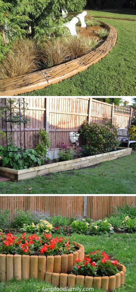 68+ Creative & Cheap Garden Edging Ideas That Will Transform Your Yard Cedar Edging Landscaping, Sidewalk Edging Ideas, Timber Garden Edging, Cheap Garden Edging, Recycled Garden Edging, Wood Landscape Edging, Garden Edging Ideas Cheap, Wooden Garden Edging, Wood Garden Edging