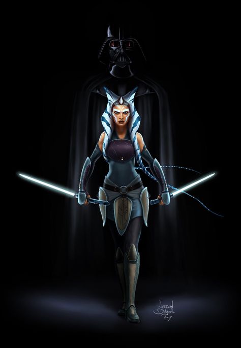 Art by Jordan Delgadillo Ashoka Star Wars, Akali League Of Legends, Anakin Vader, Star Wars Background, Star Wars Ahsoka, Star Wars Love, Star Wars Tattoo, Star Wars Film, Star Wars Women