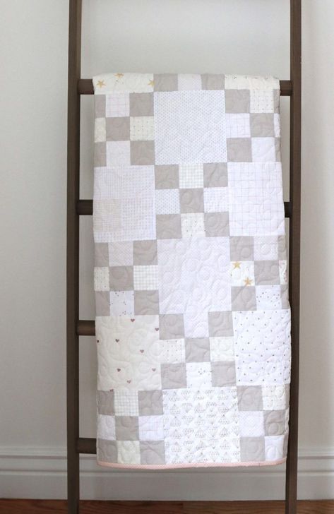 Irish Chain Nine-Patch Quilt Tutorial | Diary of a Quilter - a quilt blog Modern Baby Quilt Patterns, Irish Chain Quilt Pattern, Diary Of A Quilter, Simple Quilts, Low Volume Quilt, Baby Quilt Tutorials, Neutral Quilt, Irish Chain Quilt, 9 Patch Quilt