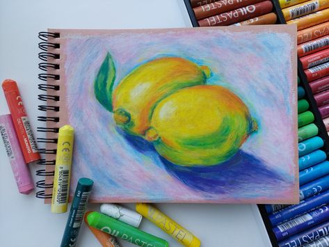 Pop Art Oil Pastel, Lemon Oil Pastel Drawing, Lemon Pastel Drawing, Oil Pastel Art Aesthetic, Oil Pastel Art Ideas Inspiration, Colored Pencil Art Projects, Crayon Painting, 8th Grade Art, Oil Pastels Painting