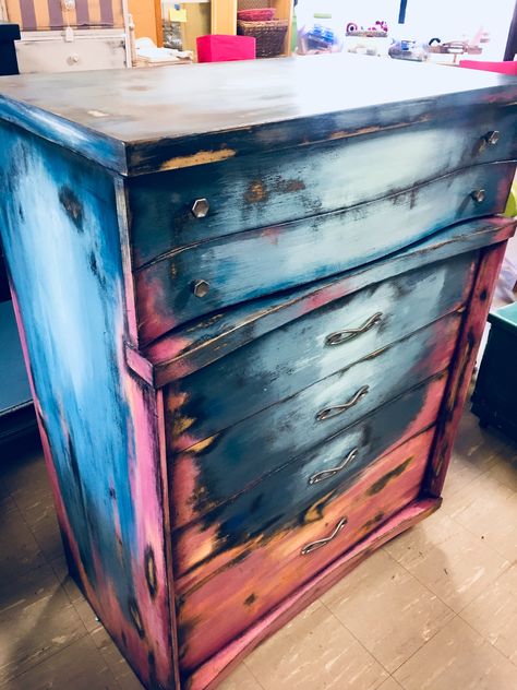 Painted dresser-layered paint-boho-refurbished furniture-chalk paint by Megan Shomidie @WOODENITBELOVELY Painted Dresser Ideas, Boho Dresser, Distressed Furniture Painting, Dresser Ideas, Painted Dresser, Distressed Furniture, Plywood Furniture, Scandinavian Furniture, Funky Furniture