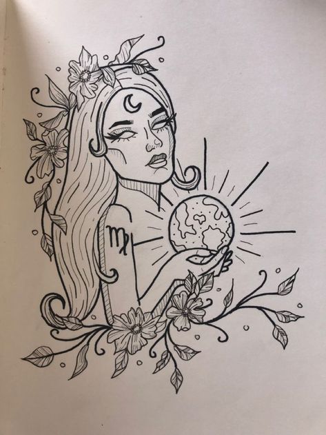 Virgo goddess in 2022 | Virgo art, Virgo tattoo, Time tattoos Virgo Goddess Tattoos For Women, Virgo Drawing Sketch, Virgo Art Drawing, Virgo Art Goddesses, Virgo Sketch, Virgo Tattoo Goddesses, Unique Virgo Tattoo Ideas, Virgo Inspired Tattoo, Afrodita Tattoo