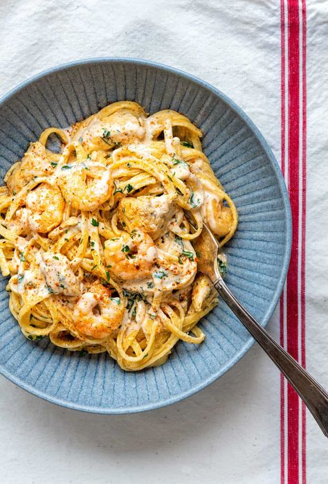 Cajun Chicken and Shrimp Alfredo! This delicious creamy pasta sauce with a Cajun twist is quick, easy and tastes amazing tossed with pasta Cajun Chicken And Shrimp Alfredo, Cajun Chicken And Shrimp, Kielbasa Sausage Recipes, Chicken And Shrimp Alfredo, Baked Cajun Chicken, Shrimp And Sausage Pasta, Creamy Chicken Pasta Recipes, Prawn Pasta, Cajun Chicken Pasta Recipes