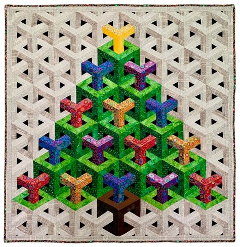 Escher Christmas Christmas Tree Quilt Pattern, Tree Quilt Pattern, Optical Illusion Quilts, Alphabet Quilt, Christmas Quilt Blocks, Hanging Craft Ideas, Christmas Tree Quilt, Christmas Quilt Patterns, Quilting Designs Patterns