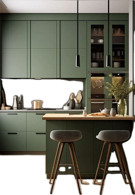 Olive Green Kitchen, Green Kitchen Designs, Classy Kitchen, Green Kitchen Cabinets, Green Cabinets, Cabinet Ideas, Kitchen Color, Modern Cabinets, Deep Forest