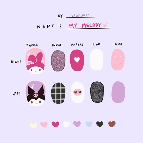 Paper Nails Design Tiktok, Sanrio Nail Art Kuromi, Kuromi Nail Designs, Nail Designs Drawing, Kpop Nails Inspired, Uñas Kuromi, Kuromi Nail Art, Paper Nails Design, Nail Art Kpop