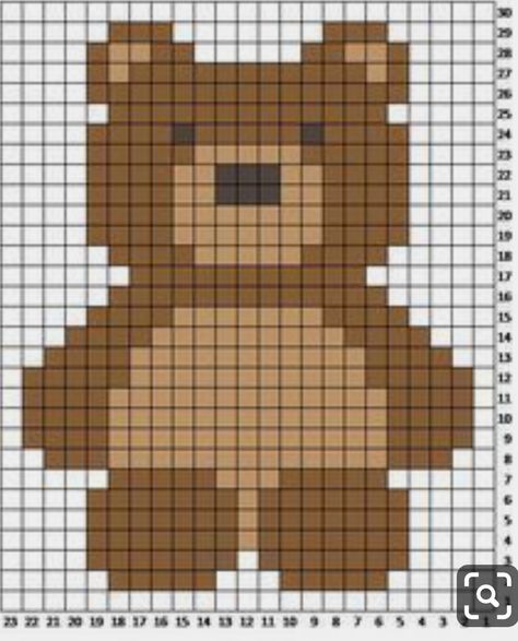 Bear Knitting Chart, Teddy Bear Pixel Art, Bear Pixel Art, Teddy Bear Cross Stitch, Beanie Knitting Patterns Free, Tiny Cross Stitch, Colorwork Knitting, Pixel Crochet, Pixel Art Grid