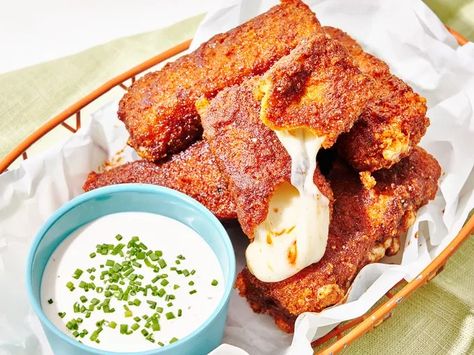 Nashville Hot Mozzarella Sticks Recipe Nashville Hot Mozzarella Sticks, Mozzarella Sticks Recipe, Bobby Flay Recipes, Best Appetizer, 5 Ingredient Dinners, Nashville Hot, Food Inspired, Mozzarella Sticks, Cheese Sticks