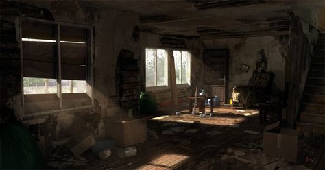 Unity 5: post-apocalyptic house interior - Polycount Forum Interior Concept Art, Post Apo, Apocalypse Now, Apocalypse Art, Rust Belt, Wooden Cottage, Post Apocalypse, Interior Concept, Environment Design