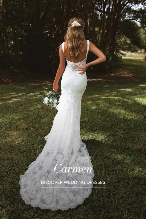 October Wedding Dress Ideas, Grace Loves Lace Carmen, Wedding Dress For Small Chest, Wedding Dresses For Small Bust, Wedding Dresses Button Back, Low Back Lace Wedding Dress, Unique Wedding Dresses Boho, Back Lace Wedding Dress, Barn Wedding Dress