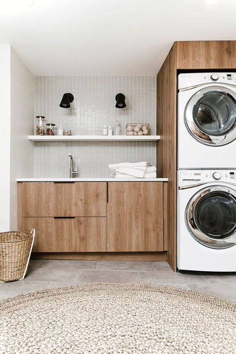 DIY Modern Laundry Room Reveal with Semihandmade Laundry Room Storage Shelves, Laundry Room Ideas Small Space, Small Laundry Room Organization, Room Storage Diy, Stylish Laundry Room, Laundry Design, Farmhouse Laundry, Modern Laundry Rooms, Farmhouse Laundry Room