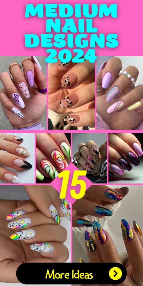 Embracing Elegance with Medium Nail Designs of 2024 Medium Nail Designs, Length Nails, Light Colored Nails, Rose Nail Art, Elegant Nail Art, Tie Dye Nails, Square Nail Designs, Spring Nail Colors, Short Acrylic