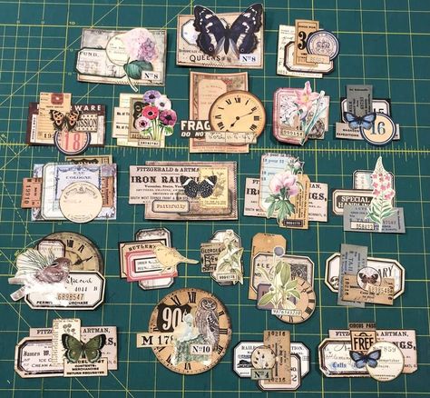 Retro Junk Journal, Clusters For Junk Journals, Ephemera Diy, Embellishment Clusters, Handmade Journals Diy, Scrapbook Embellishments Diy, Journal Embellishments, Project Life Cards, Embellishment Diy