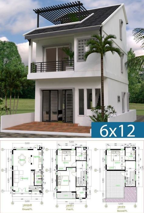 Katt sent you a Pin! | Simple house design, Model house plan, House construction plan House Design 3d, House Plans 3d, Terrace Roof, 3d House Design, Bloxburg Exterior, Narrow House Plans, 2 Storey House Design, Gray House, Modern Small House Design