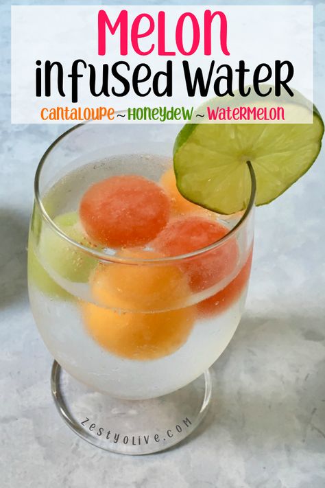 Melon Balls, Lemon Infused Water, Watermelon Ball, Olive Recipes, Infused Water Recipes, Fruit Infused Water, Honeydew Melon, Fruity Drinks, Healthy Food Options