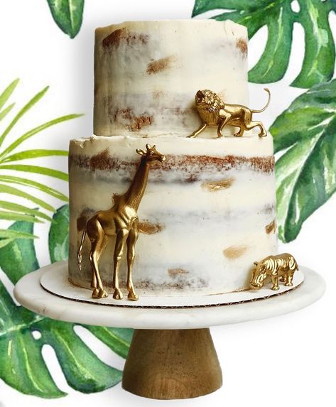 Wedding Entrees, Gold Safari Baby Shower, Jungle Safari Cake, Safari Baby Shower Cake, Safari Baby Shower Boy, Animal Themed Birthday Party, Gold Luster Dust, Lion King Baby Shower, Lion King Cakes