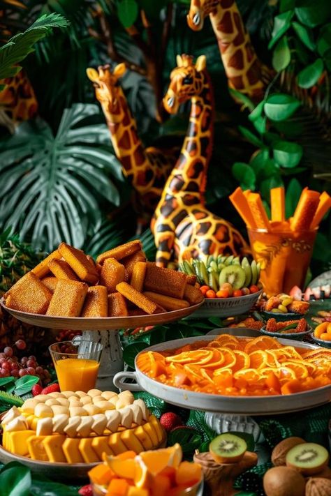 Safari Food Ideas: Tasty Snacks for Your Adventure Jungle Themed Charcuterie Board, Giraffe Themed Food, Giraffe Food Ideas, Jungle Food Ideas Safari Theme, Jungle Food Ideas, Safari Charcuterie Board, Safari Food Ideas, Wild One Party Food, Animal Theme Food