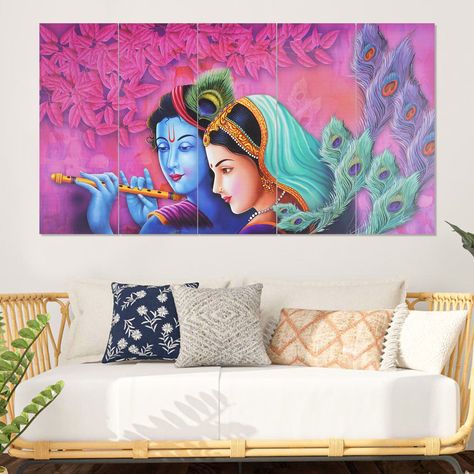 Krishna Wall Painting, Wall Painting For Home, Bedroom Big, Painting For Home, Wall Paintings, Krishna Radha, Wall Decor Design, Large Canvas Wall Art, Living Room Paint