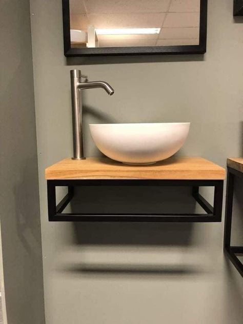 Modern Pedestal Sink, Small Toilet Room, Washbasin Design, Washroom Design, Metal Furniture Design, Bathroom Design Decor, Toilet Design, House Furniture Design, Bathroom Inspiration Decor