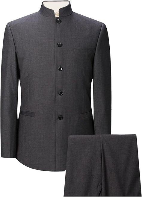 Men's 2 Pieces Chinese Tunic Suit Set Slim Fit Stand Collar Blazer Jacket Pants Suits Formal Wedding Groom Dress (Grey,4X-Large) at Amazon Men’s Clothing store Chinese Collar, Formal Wedding, Groom Dress, Wedding Groom, Gray Dress, Stand Collar, Clothing Store, Blazer Jacket, Mac