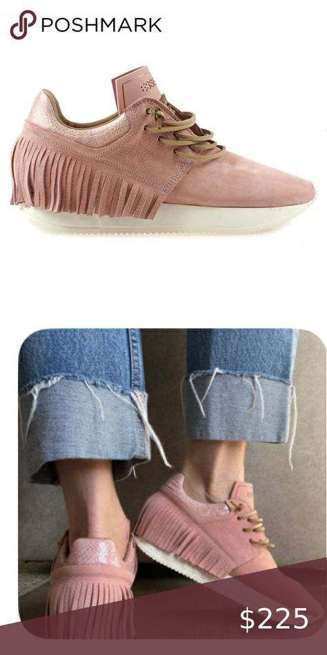 new in box Esseutesse Blush Leather Fringe Sneaker Fringe Sneakers, Leather Fringe, Sneaker Shopping, Blush, Brand New, Sneakers, Weddings, Jewelry Designer, Vintage Fashion Trends