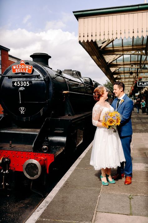 Steam Train Great Central Railway Wedding EKR Pictures #wedding #vintagewedding #ukwedding Steam Train Wedding, Train Wedding Theme, Wedding Transport, Surprise Face, Opulent Wedding, Moss Bros, Train Wedding, Pictures Wedding, Steam Train