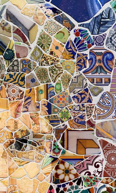 Mosaic Art Aesthetic, Mosaic Aesthetic Design, Spanish Mosaic Art, Gaudi Aesthetic, Spain Festival, Mosaic Buildings, Antoni Gaudi Mosaic, Spain Hotel, Gaudi Art