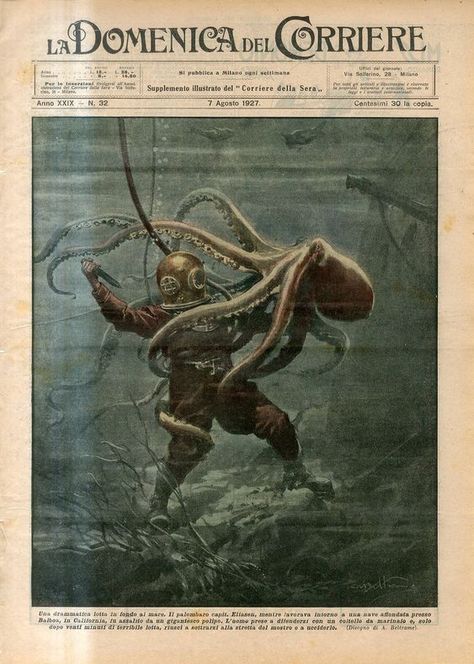 Deep Sea Aesthetic, Deep Sea Diver Art, Diver Art, Deep Sea Diver, Deep Sea Diving, Underwater Art, Leagues Under The Sea, Diving Suit, Octopus Art