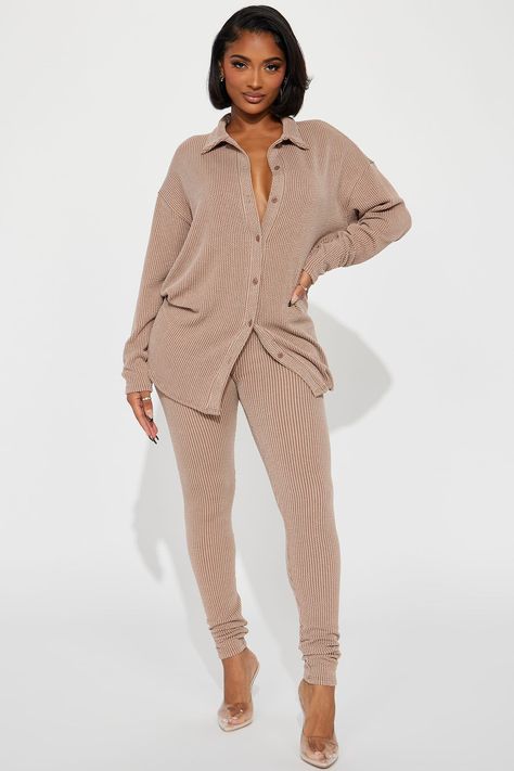 Maddie Ribbed Legging Set - Taupe Fall Lounge Outfits, Cute Lounge, Taupe Fashion, Matching Sets Outfit, Fashion Nova Pants, Ribbed Leggings, Over Sized, Cargo Pant, Jumpsuit Fashion