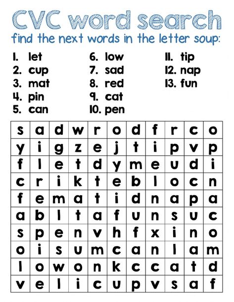 Cvc Words Worksheets 2nd Grade, Cvs Words Worksheet, Cvc Word Search, Cvc Word Worksheets, Vowel Activity, Initial Sounds Worksheets, Prek Reading, Word Puzzles For Kids, Ccvc Words