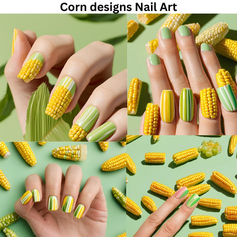 Celebrate the harvest season. Paint vertical yellow stripes on a light green base to create mini corn cobs on your nails. Corn Nail Art, Designs Nail, Corn On Cob, Trendy Nail, Trendy Nail Art, Harvest Season, The Harvest, Nail Inspiration, Yellow Stripes