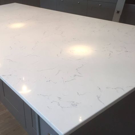 White Carrara Quartz Countertop Carrara Quartz Countertops, Countertop Decor Kitchen, White Carrara Quartz, Quartz Kitchen Countertops White, Leathered Granite Countertops, Tile Countertops Kitchen, Quartz Bathroom, Kitchen Design Countertops, Carrara Quartz