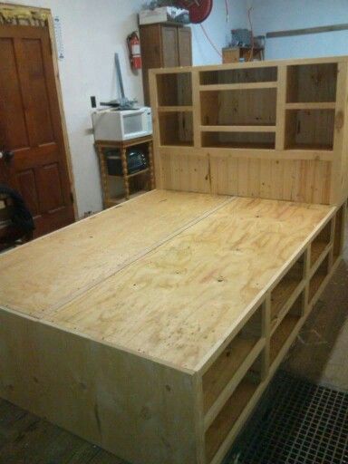 Diy Wood Bed Frame With Storage, Queen Size Bed Frame Diy, Diy Full Size Bed Frame, Diy Bed Frame With Storage, Platform Bed Diy, Shepard Hut, Post Bed Frame, Queen Bed Frame Diy, Rustic Hutch