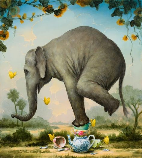 Phalo Blue, Kevin Sloan, Elephant Sketch, Hyperrealism Paintings, Surealism Art, Forest Drawing, Whimsy Art, Jr Art, Surreal Artwork