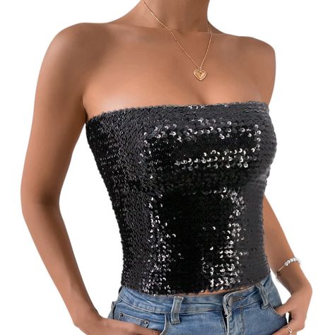 Outfit Soiree, Sequin Tube Top, 22nd Bday, Silver Party Dress, Crop Tube Top, Stretchy Crop Tops, Outfit Night, Silver Party, Tour Outfits