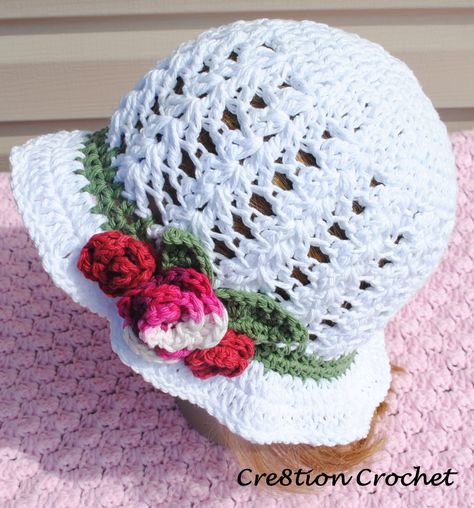 Adult Spring or Easter Hat Shell Stitch Cotton Hat with Spring Blossoms Garden Hat, Crochet Summer Hats, Gardening Hat, Crochet Sun Hat, Spring Hats, Crocheted Hat, Crochet Knit Hat, Crochet Hats Free Pattern, Crochet Cap