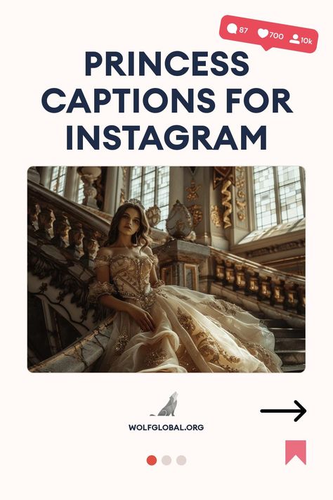 An advertisement for "Princess Captions for Instagram" with a woman wearing a lavish gown.
List of whimsical statements related to fairy tales and princess themes with checkboxes, suggesting empowering ideas.
Woman with laptop, social media symbols, and an invite to an Instagram engagement pod. Drama Queen Captions, Queen Captions For Instagram, Royal Captions For Instagram, Princess Captions For Instagram, Princess Captions, Queen Captions, Black Princess Dress, Royal Vibes, Funny Princess