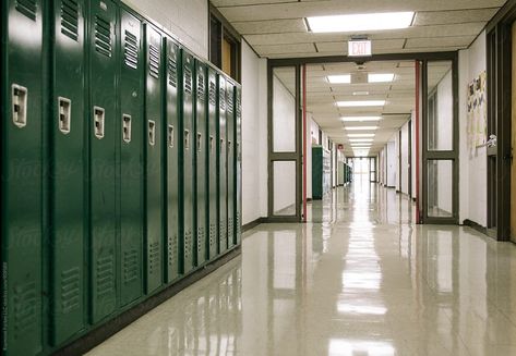 Stock Photo of School Hallway with Lockers in  American High School by Raymond Forbes LLC - School, Corridor - Stocksy United #school #Locker #school Locker High School Lockers, High School Pictures, School Hallway, Us Universities, School Hallways, Desks Office, American High School, Conference Tables, School Lockers