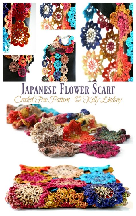 Japanese Flower Scarf Crochet Free Pattern [Video] - Crochet & Knitting Crochet Flower Poncho Free Pattern, Crochet Japanese Flower, Crochet Flower Scarf Pattern, Japanese Flower Crochet Pattern, Crochet Flower Shawl Pattern Free, Crochet Flower Scarf Pattern Free, Crochet Flower Wrap, Flower Shawl Crochet Pattern, Freeform Crochet Scarf